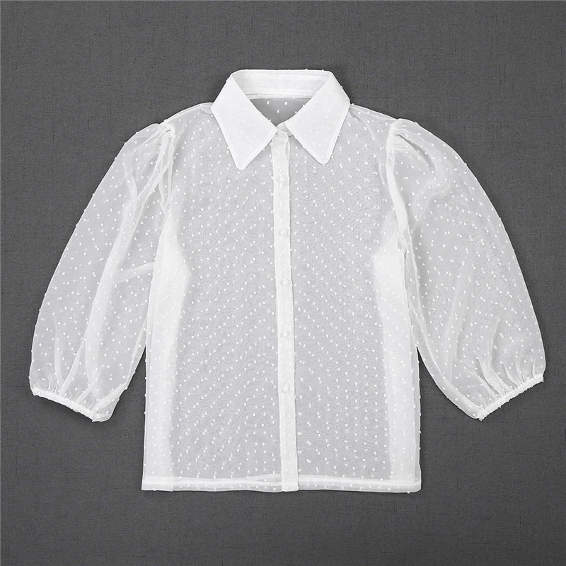 Chiffon Women Blouse Little Snowflake Encrypted Perspective Half Puff Sleeve Sexy Pearl Button Loose Size Cutey Lapel Top Women
Chiffon Women Blouse Little Snowflake Encrypted Perspective Half Puff Sleeve Sexy Pearl Button Loose Size Cutey Lapel Top Women