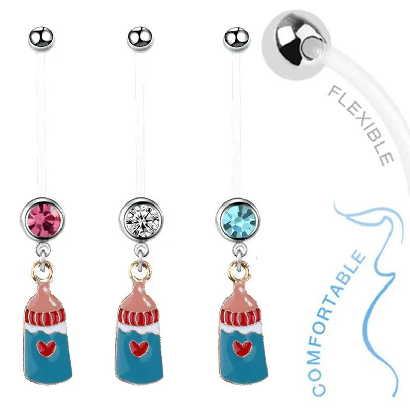 12 шт./лот, синяя Детская Бутылочка для беременных, кольцо для живота, гибкая штанга для пирсинга пупка, кольцо для пирсинга, ювелирное изделие 14 г
