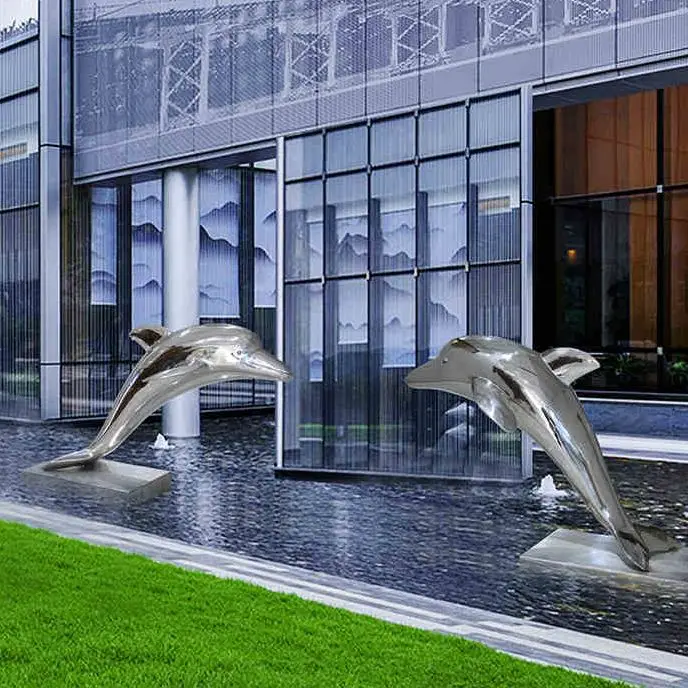 

Stainless steel room outdoor dolphin sculpture hotel lobby floor decoration sales department lobby door courtyard pool craft