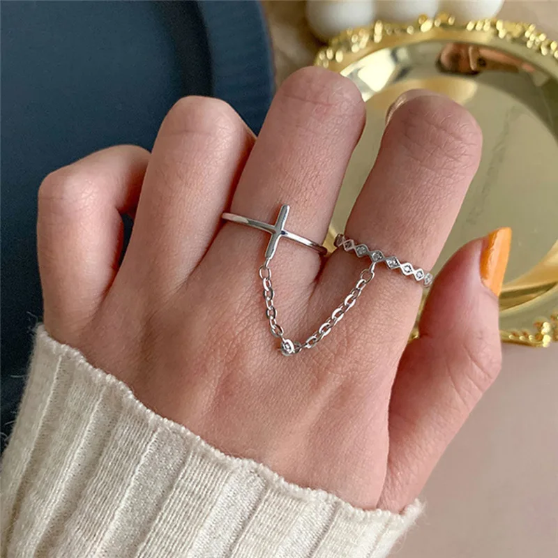 Punk Cool Cross Rings for Women Men Silver Color Adjustable Tassel Chain Open Finger Rings Party Gift Hip Hop Trendy Jewelry
Punk Cool Cross Rings for Women Men Silver Color Adjustable Tassel Chain Open Finger Rings Party Gift Hip Hop Trendy Jewelry