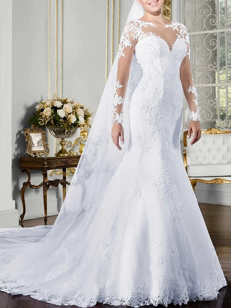 Luxury Mermaid Wedding Dress White Court Train O-Neck Long Sleeve Lace Tulle Bridal Gowns Vestidos De Novia
Luxury Mermaid Wedding Dress White Court Train O-Neck Long Sleeve Lace Tulle Bridal Gowns Vestidos De Novia