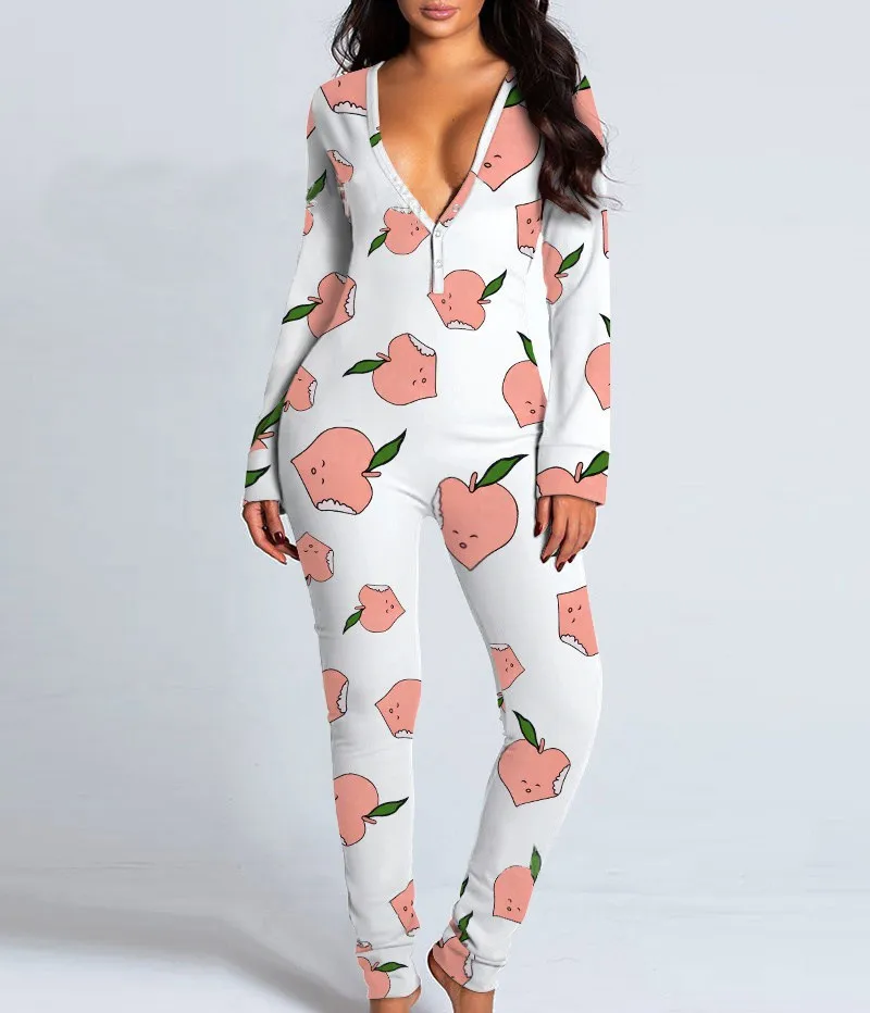 Hot Sale New Sexy Long Sleeve Jumpsuit Women Pajamas New Sleepwear Tracksuit Rompers Butt Flap Fruit Print One Piece Outfits
Hot Sale New Sexy Long Sleeve Jumpsuit Women Pajamas New Sleepwear Tracksuit Rompers Butt Flap Fruit Print One Piece Outfits