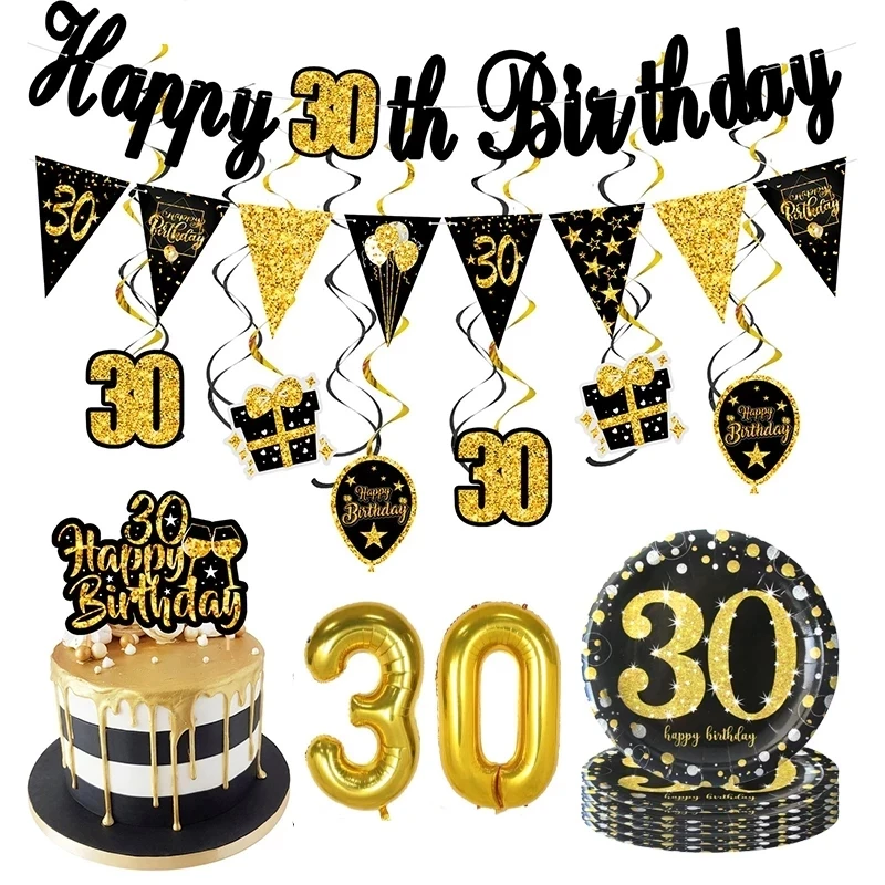 Black Gold 30th 40th 50th 60th Birthday Party Disposable Tableware Digital Ballon 30 40 50 Years Old Birthday Party Decoration
Black Gold 30th 40th 50th 60th Birthday Party Disposable Tableware Digital Ballon 30 40 50 Years Old Birthday Party Decoration