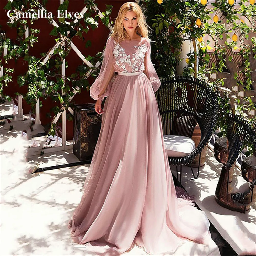 Pink Lantern Puff Sleeves Wedding Dresses Boho Lace Appliques Scoop Neck Bride Gowns Bridal Robes Vestidos De Novia
Pink Lantern Puff Sleeves Wedding Dresses Boho Lace Appliques Scoop Neck Bride Gowns Bridal Robes Vestidos De Novia