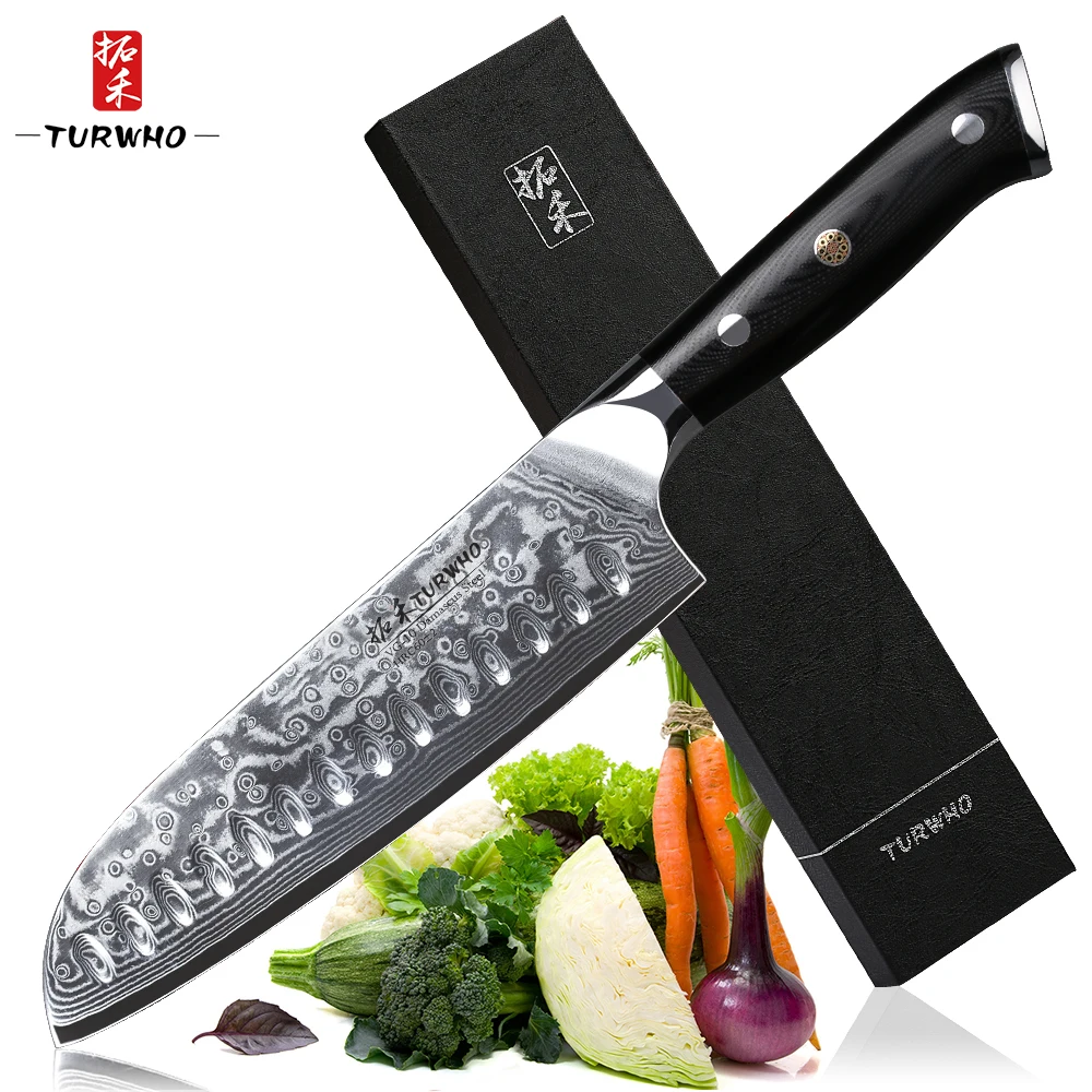TURWHO 7 дюймовый нож Santoku VG10 67 слоев дамасской нержавеющей стали японский шеф повара