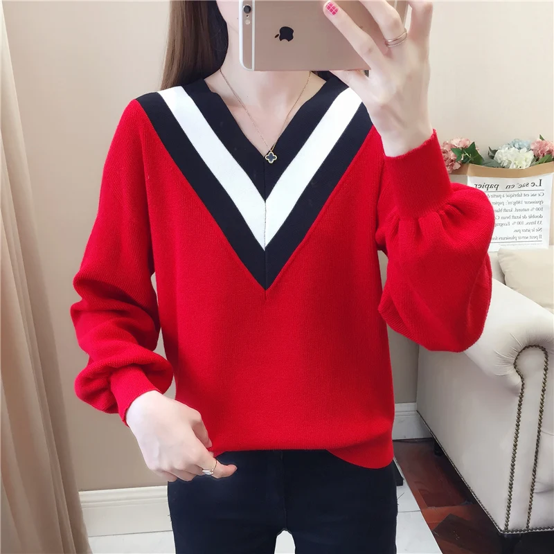 Spring Autumn V-Neck Color Matching Pullover Sweater Women 2021 New Korean Fashion Loose Casual Long Sleeve Knitting Tops Female
Spring Autumn V-Neck Color Matching Pullover Sweater Women 2021 New Korean Fashion Loose Casual Long Sleeve Knitting Tops Female
