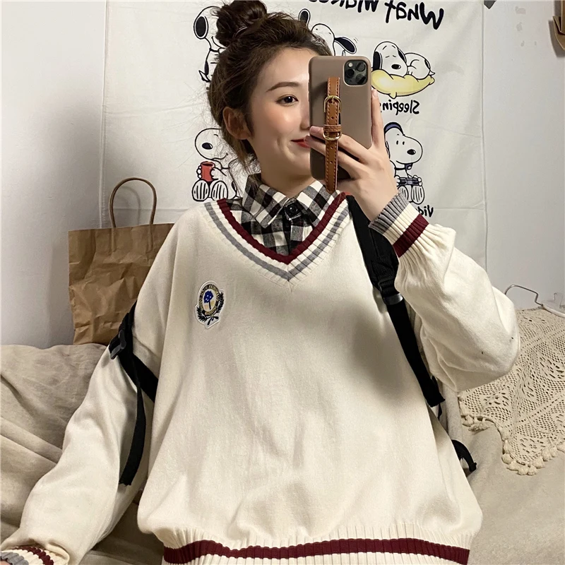 Mori Style Sweater Women's Outer Wear Autumn and Winter Loose Korean Style Ins British College Style Retro Hong Kong Style
Mori Style Sweater Women's Outer Wear Autumn and Winter Loose Korean Style Ins British College Style Retro Hong Kong Style