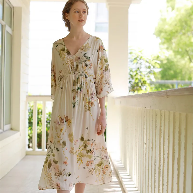 Summer Women's Sleepwear Viscose Short Sleeve Floral Fashion Long Nightgowns Casual Loose Sleepwear Plus Size Women Clothing
Summer Women's Sleepwear Viscose Short Sleeve Floral Fashion Long Nightgowns Casual Loose Sleepwear Plus Size Women Clothing