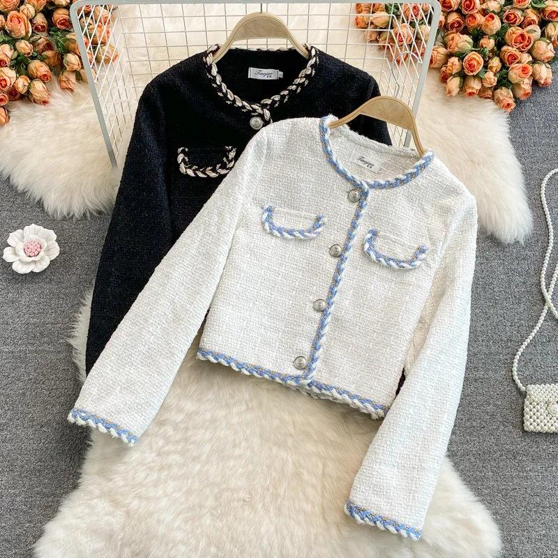 Autumn Tweed Coat Women French Elegant Temperament Round Neck Woven Edging Design Loose Chic Single-Breasted Jacket
Autumn Tweed Coat Women French Elegant Temperament Round Neck Woven Edging Design Loose Chic Single-Breasted Jacket