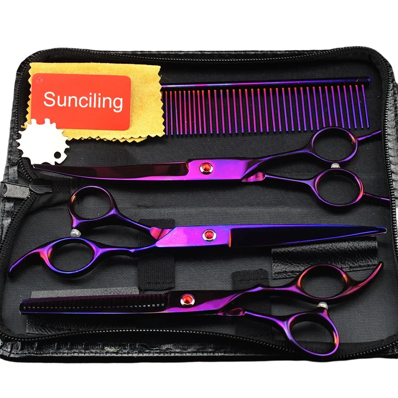 7 Inch Electroplate Purple Comb Double Curved Thinning Cutting Scissors Pet Grooming Set
7 Inch Electroplate Purple Comb Double Curved Thinning Cutting Scissors Pet Grooming Set