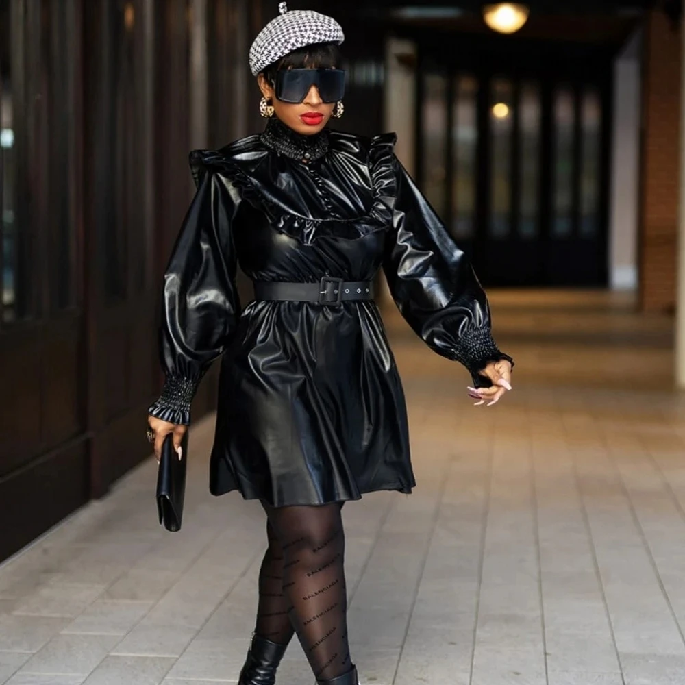 African Dresses For Women PU Leather Dashiki Party Club Autumn Winter Long Sleeve Slim Black Africa Dress Fashion Robe Female
African Dresses For Women PU Leather Dashiki Party Club Autumn Winter Long Sleeve Slim Black Africa Dress Fashion Robe Female