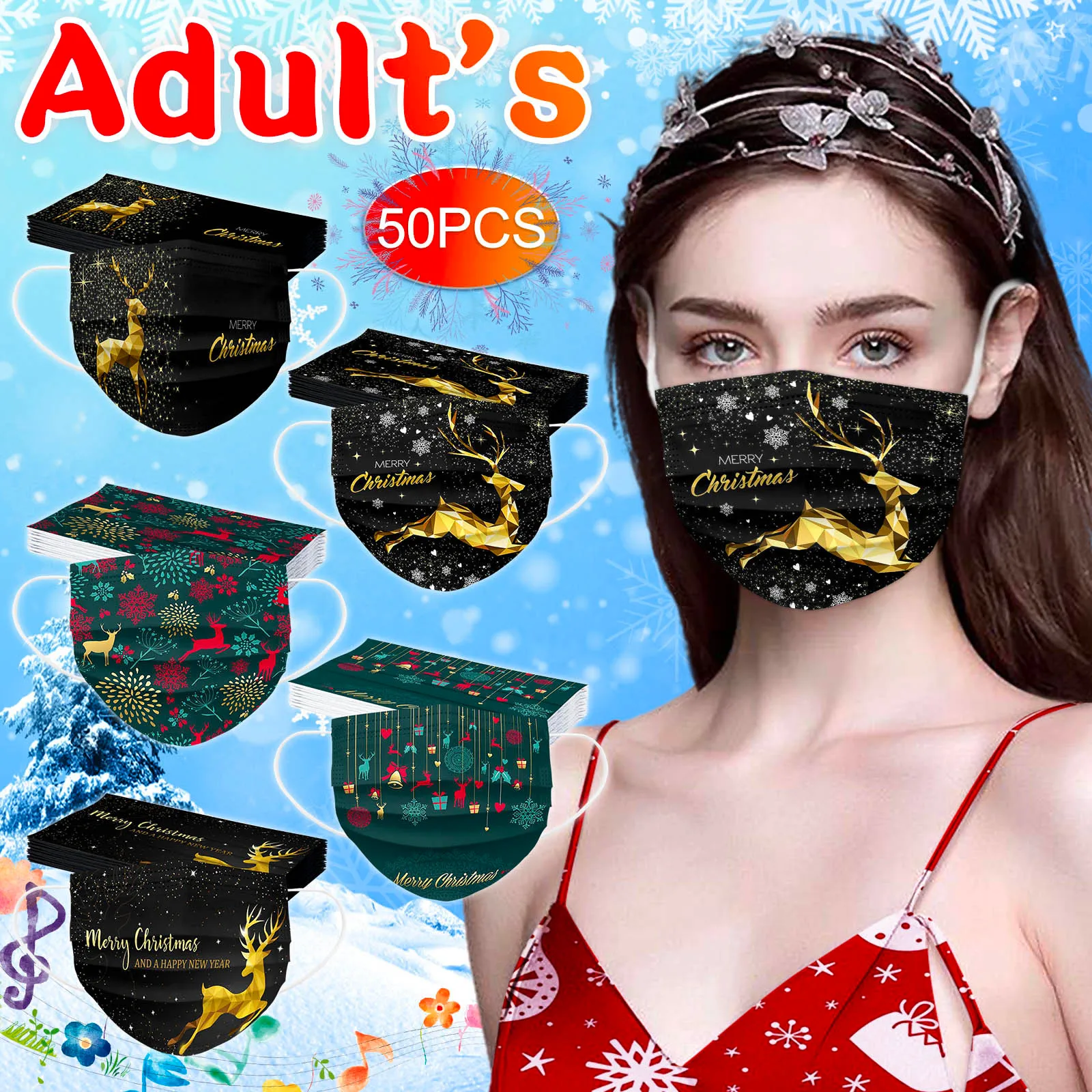 50 шт. модная Рождественская маска для взрослых трехслойная одноразовая Мужская и женская маска ультратонкая Новогодняя и семейная Подароч... 
50 шт. модная Рождественская маска для взрослых трехслойная одноразовая Мужская и женская маска ультратонкая Новогодняя и семейная Подароч...
