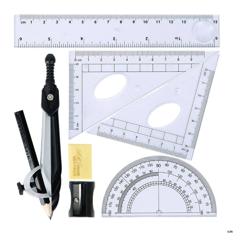 7pcs/set Math Geometry Protractor Drawing Compass Ruler Triangle Math Study Tool Kit School Supplies
7pcs/set Math Geometry Protractor Drawing Compass Ruler Triangle Math Study Tool Kit School Supplies