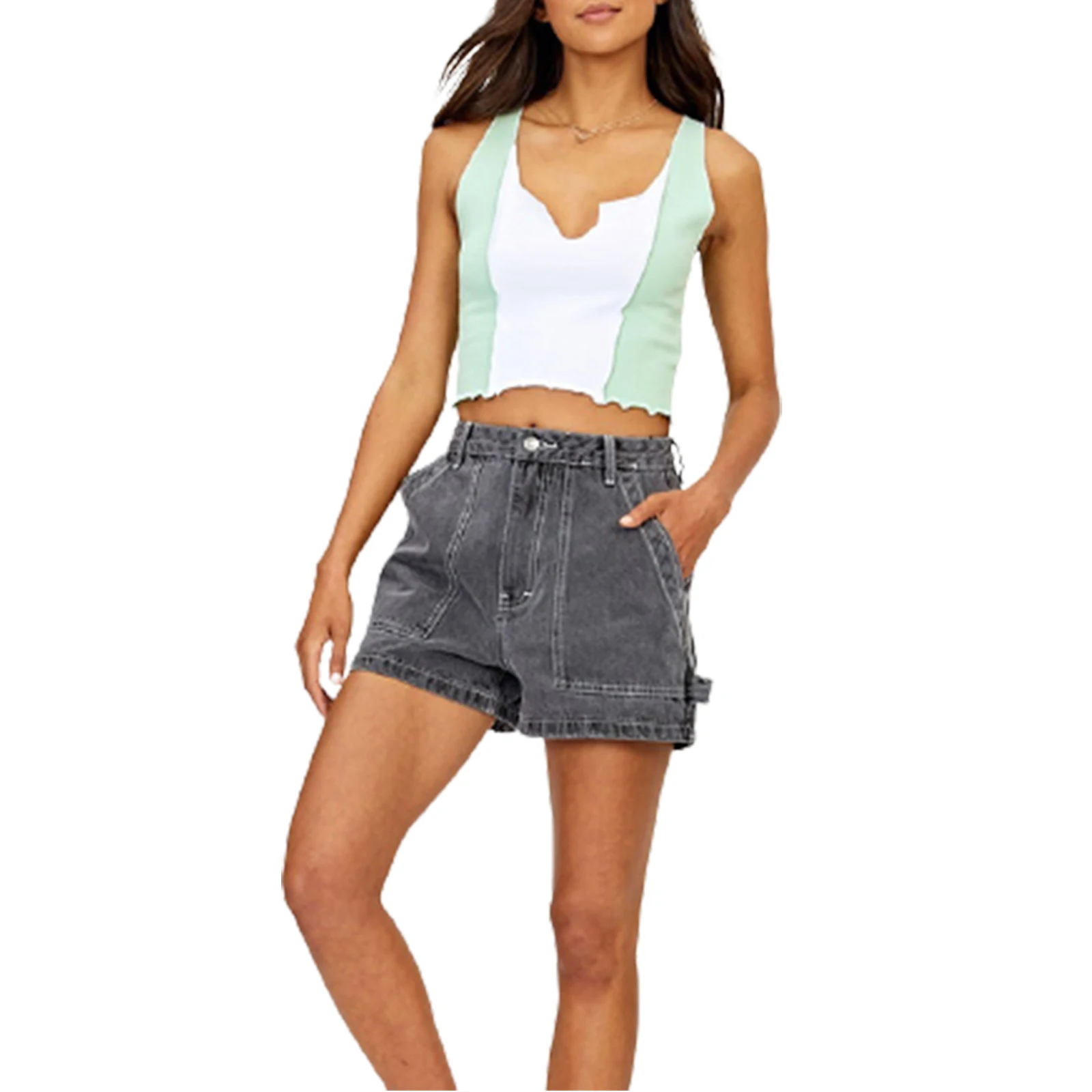 Women Summer Vest, Splicing Color V-Neck Low-Cut Sleeveless Elastic Tight Tank Tops for Girls, Green
Women Summer Vest, Splicing Color V-Neck Low-Cut Sleeveless Elastic Tight Tank Tops for Girls, Green