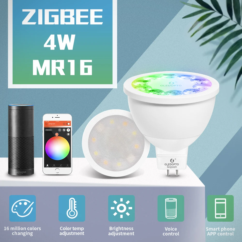 

Smart Zigbee Voice Control Bulb RGBW 4W Mr16 DC12V LED RGB+CCT Spotlight Color And White Smart LED Work With Echo Plus Hub