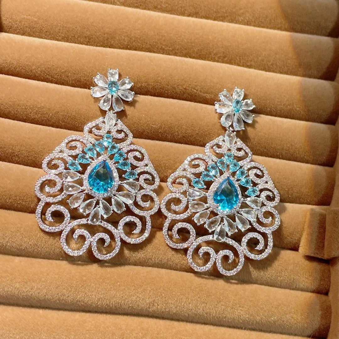 Sederyla Large Flowers Cubic Zircon Blue CZ Long Big Dangle Earrings for Women African Bridal Earring aretes de mujer modernos
Sederyla Large Flowers Cubic Zircon Blue CZ Long Big Dangle Earrings for Women African Bridal Earring aretes de mujer modernos