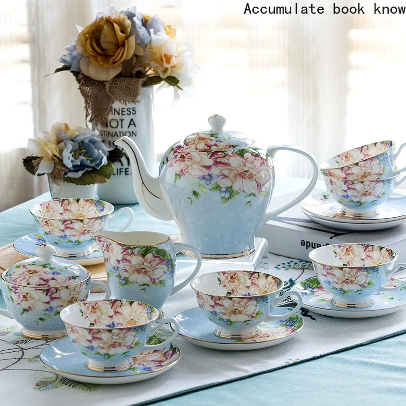 

21piece-set, delicate bone china coffee cup set, european vintage tea cup, tea kettle, coffee teapot and tea cup and saucer set