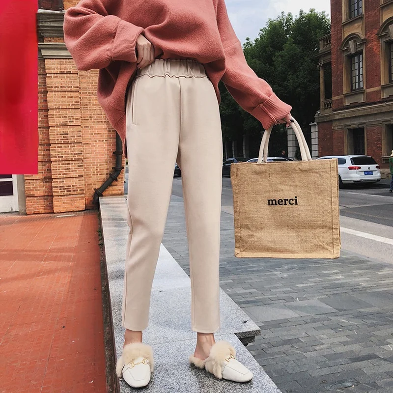 

Fashion Woolen Casual Ankle Pants Women Trousers Autumn Winter Harem Pencil Capri-Pants Female Thickening Straight Woolen Pants