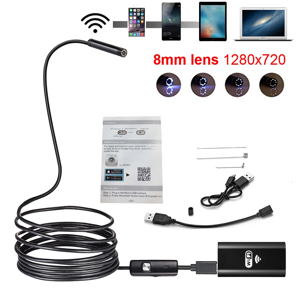 WiFi Endoscope Camera 8mm Lens Snake Cable Waterproof Pipe Borescope with Led Light inspection Camera For Android iPhone & PC
WiFi Endoscope Camera 8mm Lens Snake Cable Waterproof Pipe Borescope with Led Light inspection Camera For Android iPhone & PC