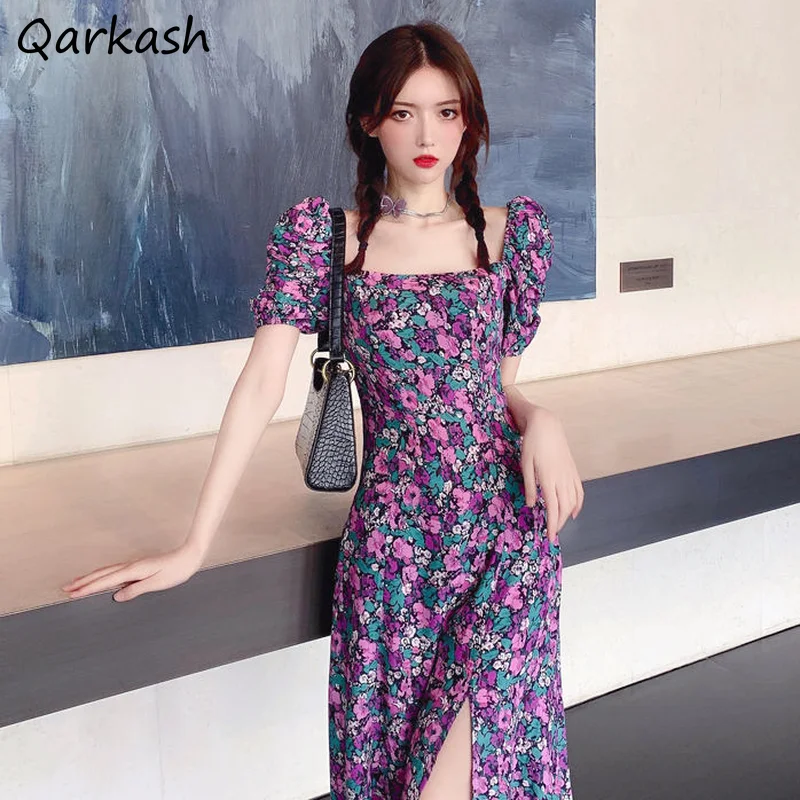 Dress Women Print Purple Fashion New Simple Design Artistic College Midi Vestido Retro Elegant French Style Square Collar Summer 
Dress Women Print Purple Fashion New Simple Design Artistic College Midi Vestido Retro Elegant French Style Square Collar Summer