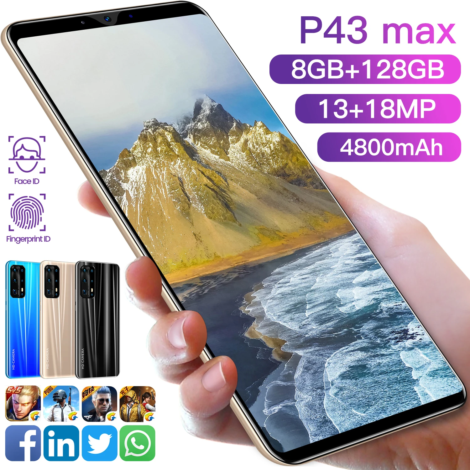 P43 max Smartphone 6.3 inch Screen 4G LTE 4800mAH Android 10 Dual SIM Card mobile phone Face Unlock GPS Bluetooth Wireless Phone
P43 max Smartphone 6.3 inch Screen 4G LTE 4800mAH Android 10 Dual SIM Card mobile phone Face Unlock GPS Bluetooth Wireless Phone