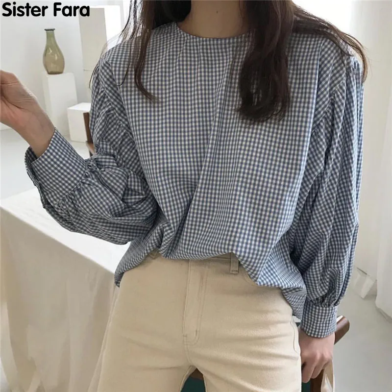 Женская рубашка в клетку Sister Fara, Повседневная блузка с рукавами-фонариками, Офисная Прямая рубашка с круглым вырезом для осени, 2021
Женская рубашка в клетку Sister Fara, Повседневная блузка с рукавами-фонариками, Офисная Прямая рубашка с круглым вырезом для осени, 2021