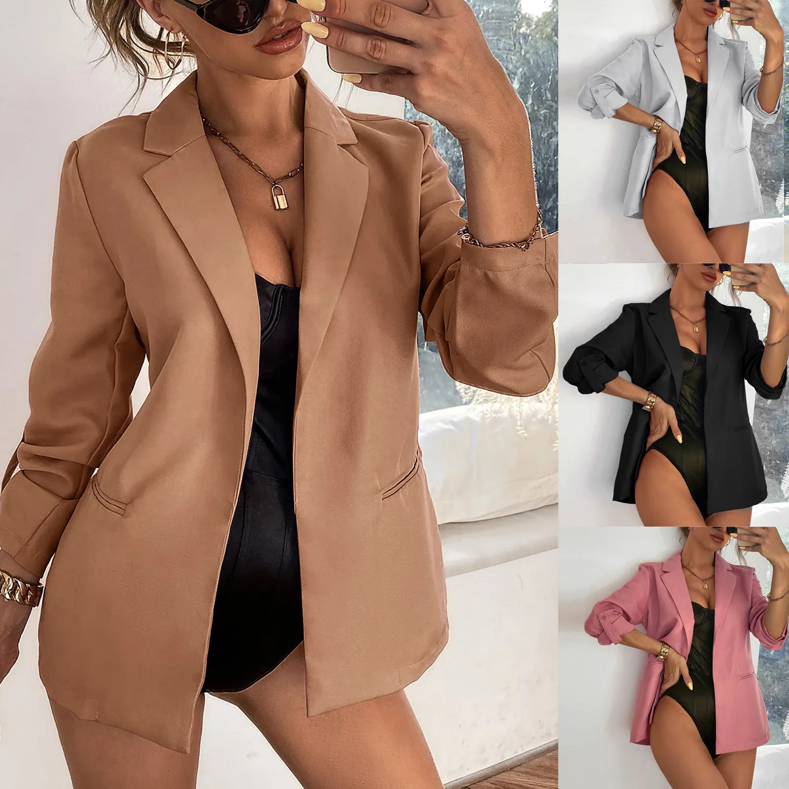 New Women Autumn Blazer Jacket Fashion Basic Blazer Casual Solid Button Long Sleeve Work Suit Coat Office Lady Elegant Blazers
New Women Autumn Blazer Jacket Fashion Basic Blazer Casual Solid Button Long Sleeve Work Suit Coat Office Lady Elegant Blazers