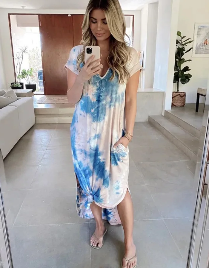 WEPBEL Women's Long Dress Tie-Dye Printed Loose One Piece Dress Short Sleeve V Neck Loose Fashion Summer New Casual
WEPBEL Women's Long Dress Tie-Dye Printed Loose One Piece Dress Short Sleeve V Neck Loose Fashion Summer New Casual
