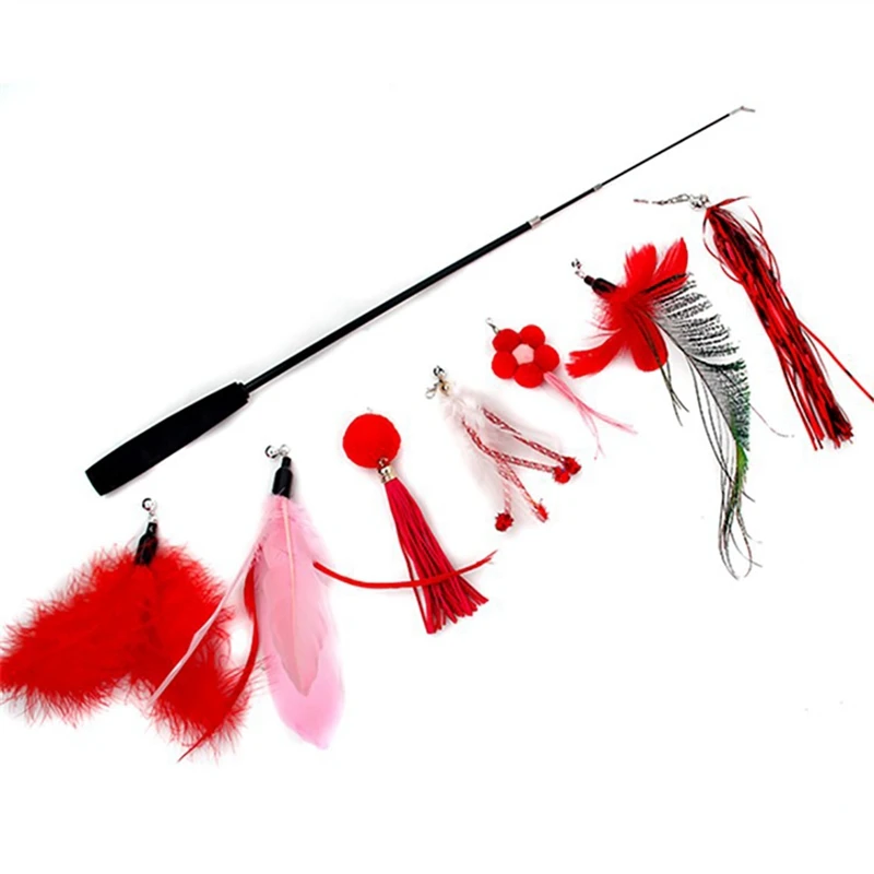 

7PCS Legendog Cat Teaser Replacement Colorful Fake Feather Kitten Wand Refill with Extendable Pole Interactive Training Toys