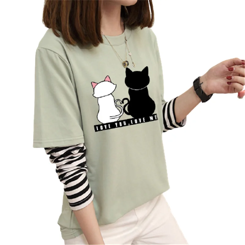 Striped Patchwork Women T-Shirts Long Sleeve Spring Preppy Style Fashion Tee 3D Animal Cat Letter Print Casual T-Shirt Basic Top
Striped Patchwork Women T-Shirts Long Sleeve Spring Preppy Style Fashion Tee 3D Animal Cat Letter Print Casual T-Shirt Basic Top