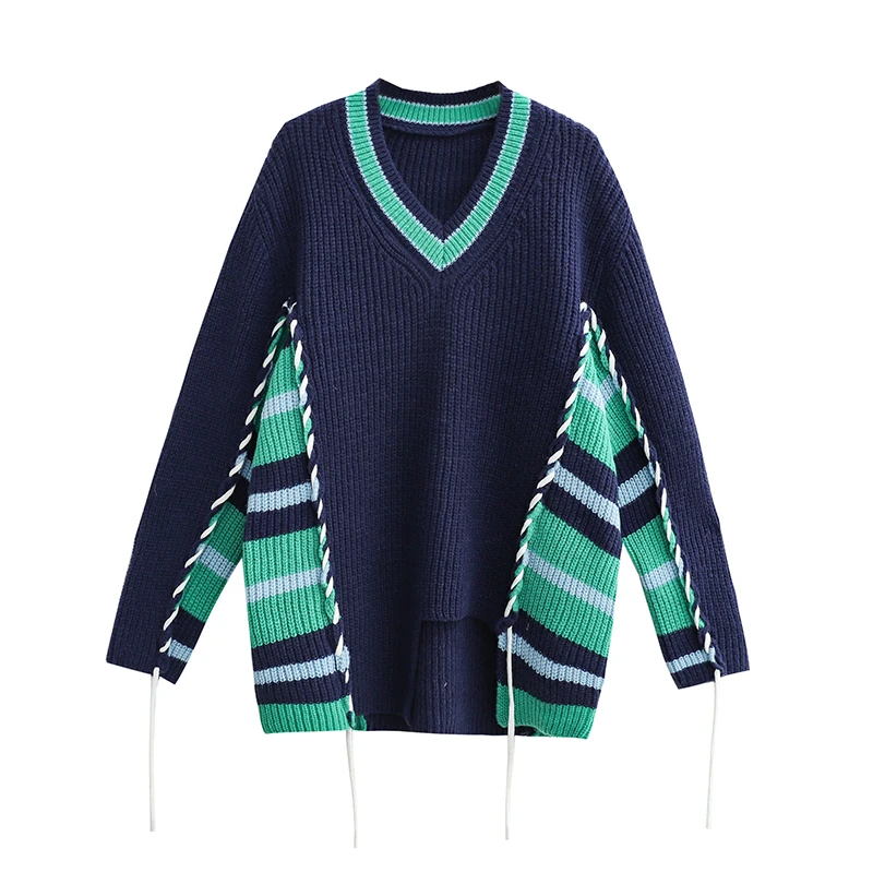 Autumn Winter Loose Design Color Matching V-Neck Pullover Women Fashion Personality Korean Style Sweater 6860
Autumn Winter Loose Design Color Matching V-Neck Pullover Women Fashion Personality Korean Style Sweater 6860