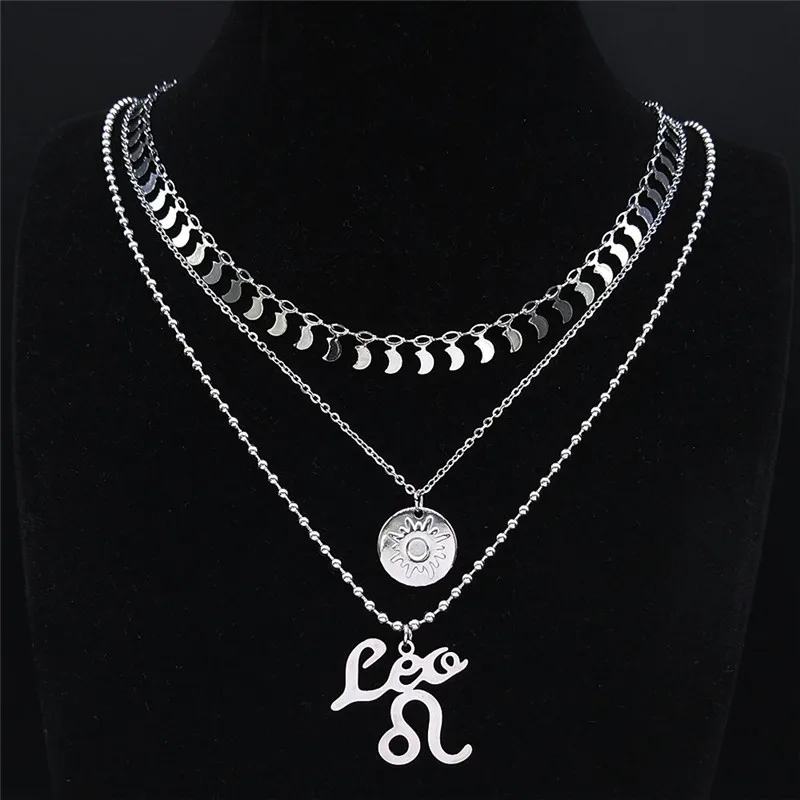 3pcs Stainless Steel Leo Layer Necklace Chain Women Silver Color 12 Constellations Chocker Necklace Jewelry collier NXS04
3pcs Stainless Steel Leo Layer Necklace Chain Women Silver Color 12 Constellations Chocker Necklace Jewelry collier NXS04