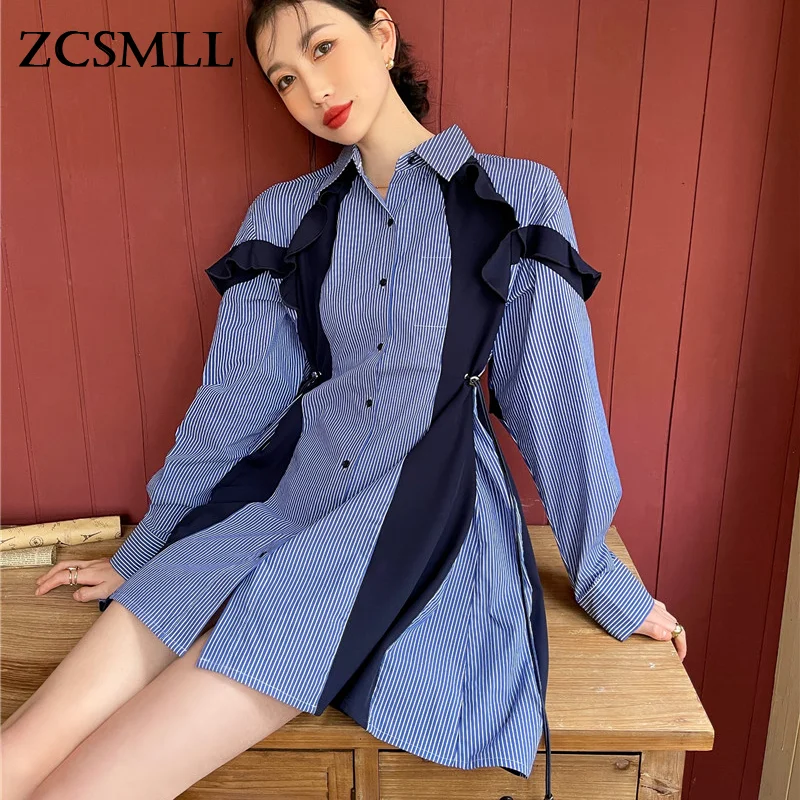 ZCSMLL 2021 Spring Design Sense Striped Stitching Shirt Dress Female Turn-down Collar Korean Fashion Women Loose Dresses
ZCSMLL 2021 Spring Design Sense Striped Stitching Shirt Dress Female Turn-down Collar Korean Fashion Women Loose Dresses