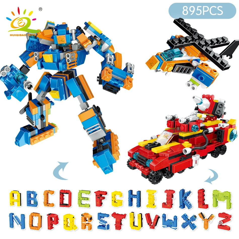 HUIQIBAO игрушки 895 шт DIY письмо деформации строительные блоки для детей совместимый