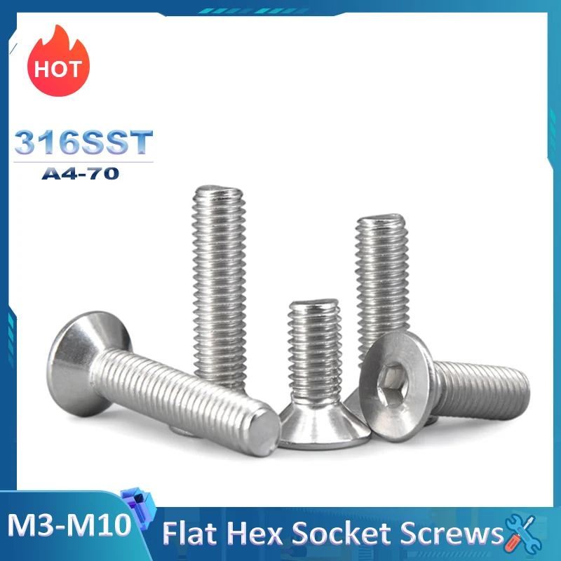 316 Stainless Steel Countersunk Flat Head Hex Socket Screws M3 M4 M5 M6 M8 M10 Hexagon Allen Bolts A4-70 DIN7991
316 Stainless Steel Countersunk Flat Head Hex Socket Screws M3 M4 M5 M6 M8 M10 Hexagon Allen Bolts A4-70 DIN7991