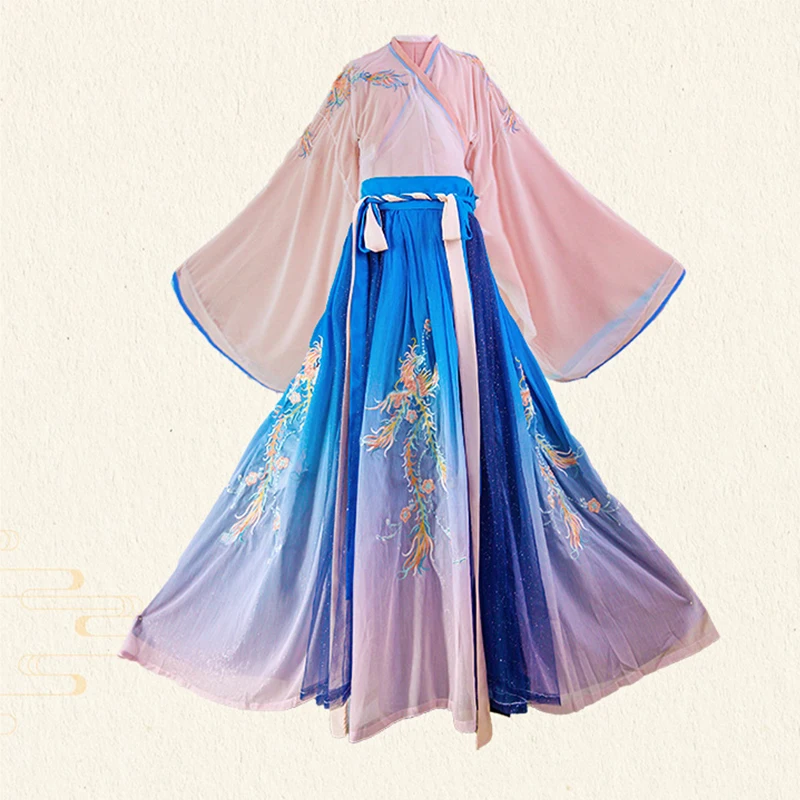 Вышитые танцевальные костюмы с Фениксом Hanfu женское китайское фолк-сказочное