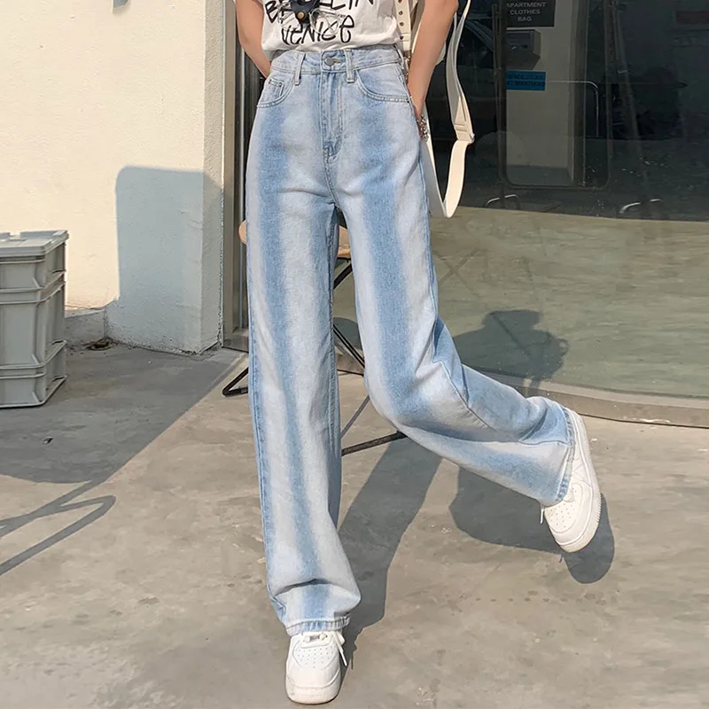 Women's High Waist Blue Gradient Color Jeans Loose Slim Pants High Street Chic Trousers Women Straight Wide Leg Pant Summer 2021
Women's High Waist Blue Gradient Color Jeans Loose Slim Pants High Street Chic Trousers Women Straight Wide Leg Pant Summer 2021