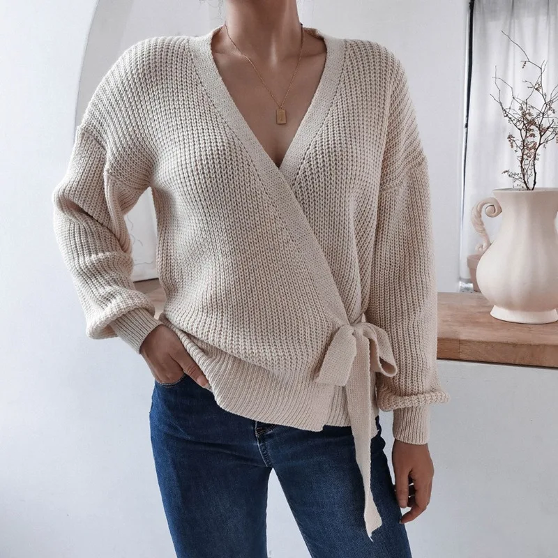 Women's 2021 Autumn Winter New Casual V Neck Long Sleeve Tie Knotted Sweater For Ladies Fashon All Match Tops
Women's 2021 Autumn Winter New Casual V Neck Long Sleeve Tie Knotted Sweater For Ladies Fashon All Match Tops