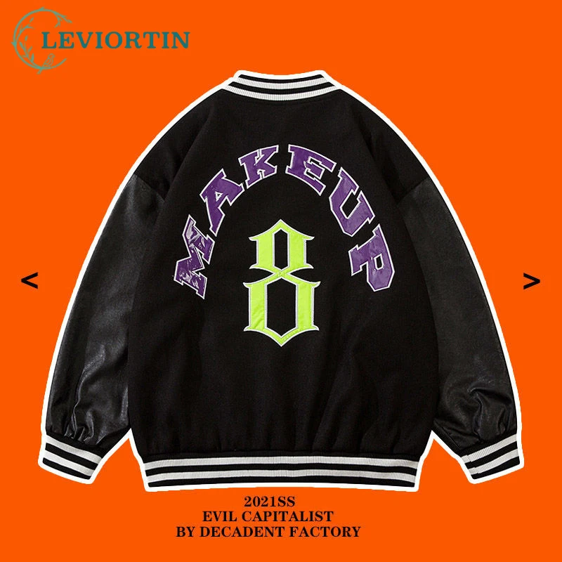 2021 High Street Baseball Jacket Men American Retro Stickers Embroidered Stitched Pu Leather Loose Jacket Coat Vibe Male Women
2021 High Street Baseball Jacket Men American Retro Stickers Embroidered Stitched Pu Leather Loose Jacket Coat Vibe Male Women