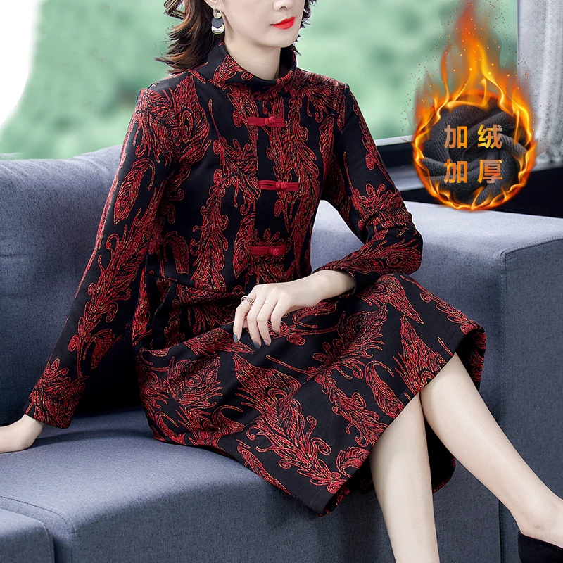 Autumn Casual 4XL Plus Size Chinese Style Plush Padded Dress Winter Vintage Print Warm Midi One Piece Dresses For Elegant Women
Autumn Casual 4XL Plus Size Chinese Style Plush Padded Dress Winter Vintage Print Warm Midi One Piece Dresses For Elegant Women