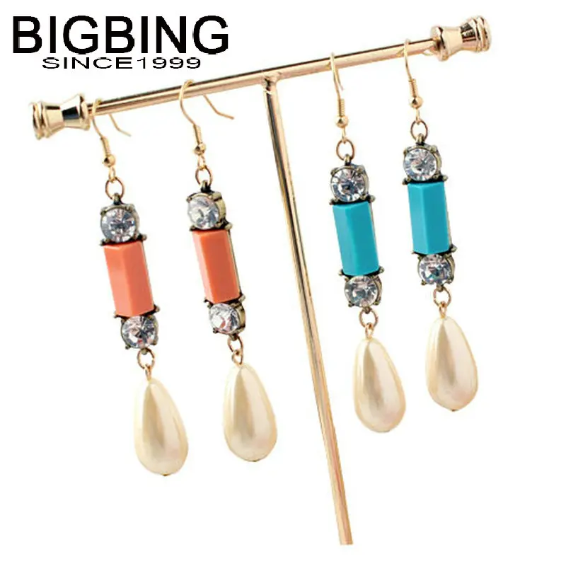 R131 BIGBING ювелирные изделия Модные Ретро Золотые кристаллы Длинные серьги капли