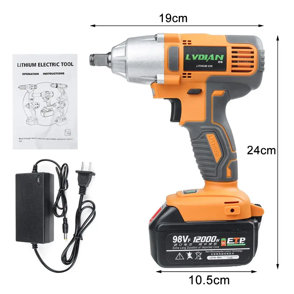 12000 mAh 98VF Brushless Electric Wrench Impact Wrench Socket Li Battery Hand Drill Installation Power Tools 320Nm Torque
12000 mAh 98VF Brushless Electric Wrench Impact Wrench Socket Li Battery Hand Drill Installation Power Tools 320Nm Torque