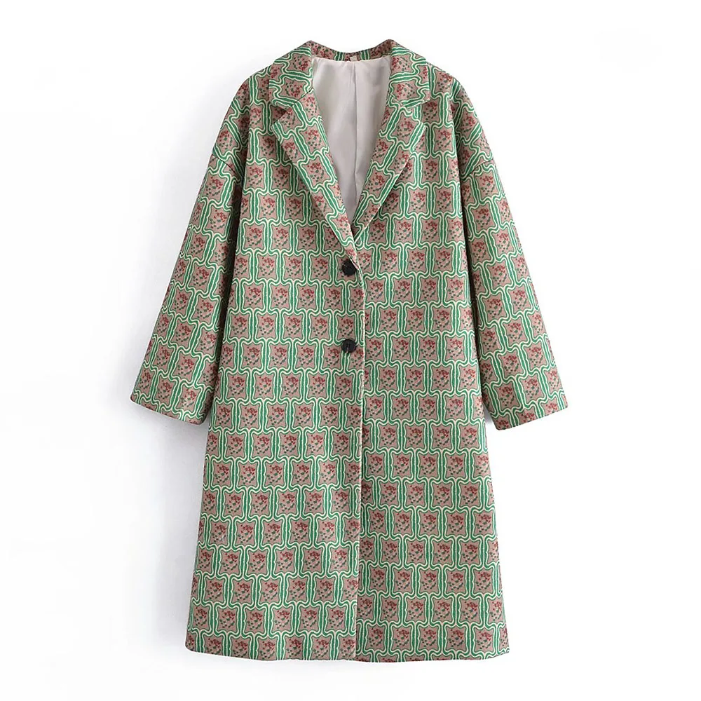 Willshela Women Fashion Green Printed Tweed Long Coat Single Breasted Lapel Collar Long Sleeves Vintage Woman Winter Outwear
Willshela Women Fashion Green Printed Tweed Long Coat Single Breasted Lapel Collar Long Sleeves Vintage Woman Winter Outwear