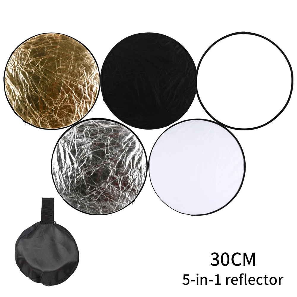 

SH 30cm Portable Disc for Photography Light Reflector Round 5 in 1 Handhold Multi-Disc Diffuers Collapsible Gold and Silver