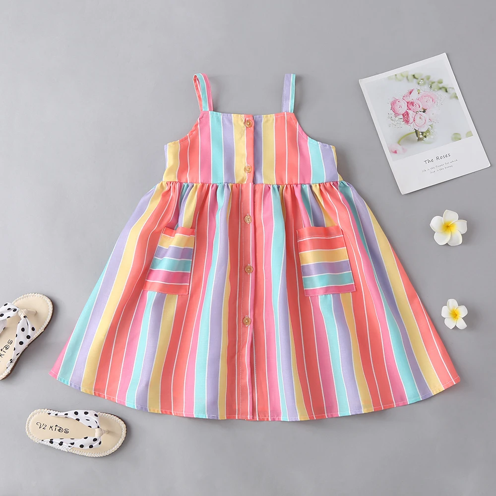Girls summer dresses, children's clothing, color striped sling dresses, children's summer fashion clothing
Girls summer dresses, children's clothing, color striped sling dresses, children's summer fashion clothing