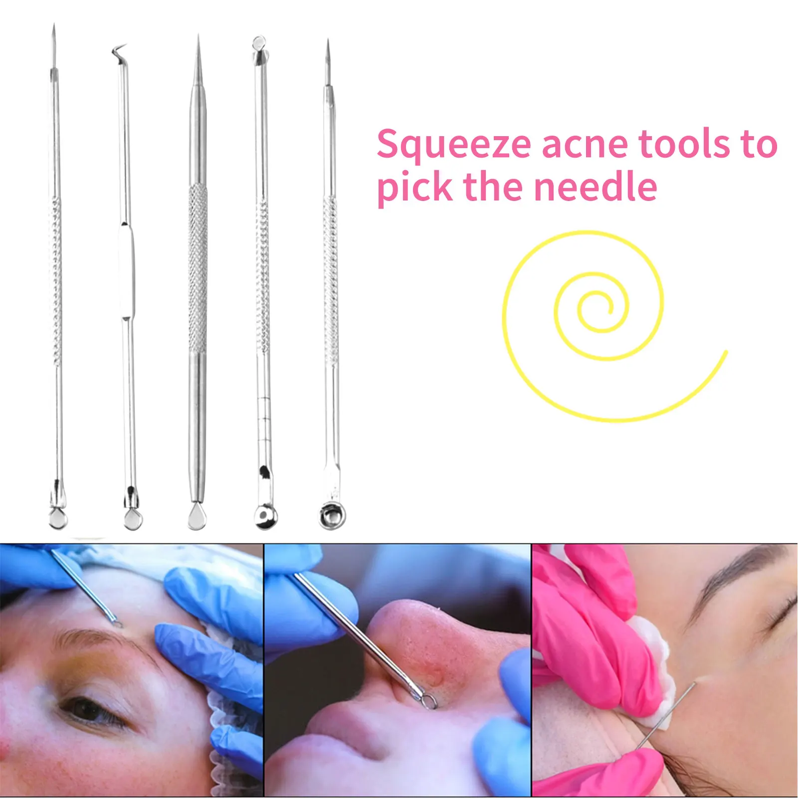 5Pcs/Kit Blackhead Remover Pimple Popper Tool Kit Stainless Steel Acne Whitehead Comedone Extractor Removal Tool for Face, Nose 
5Pcs/Kit Blackhead Remover Pimple Popper Tool Kit Stainless Steel Acne Whitehead Comedone Extractor Removal Tool for Face, Nose