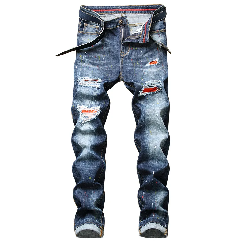 New Personality Men's Straight Jeans Slim Youth Casual Stretch Ripped Cowboys Trousers High Quality Cotton Patchwork Denim Pants
New Personality Men's Straight Jeans Slim Youth Casual Stretch Ripped Cowboys Trousers High Quality Cotton Patchwork Denim Pants