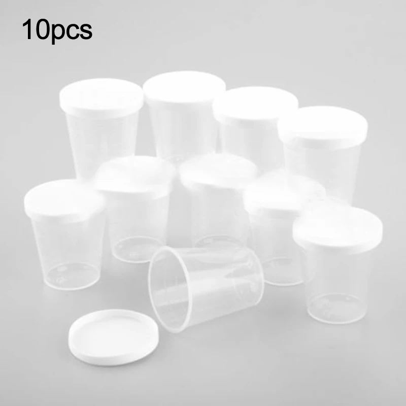 

Пластиковый мерный стакан, Градуированный контейнер для жидкости с белыми крышками, прозрачный микшерный инструмент, 10 шт., 30 мл