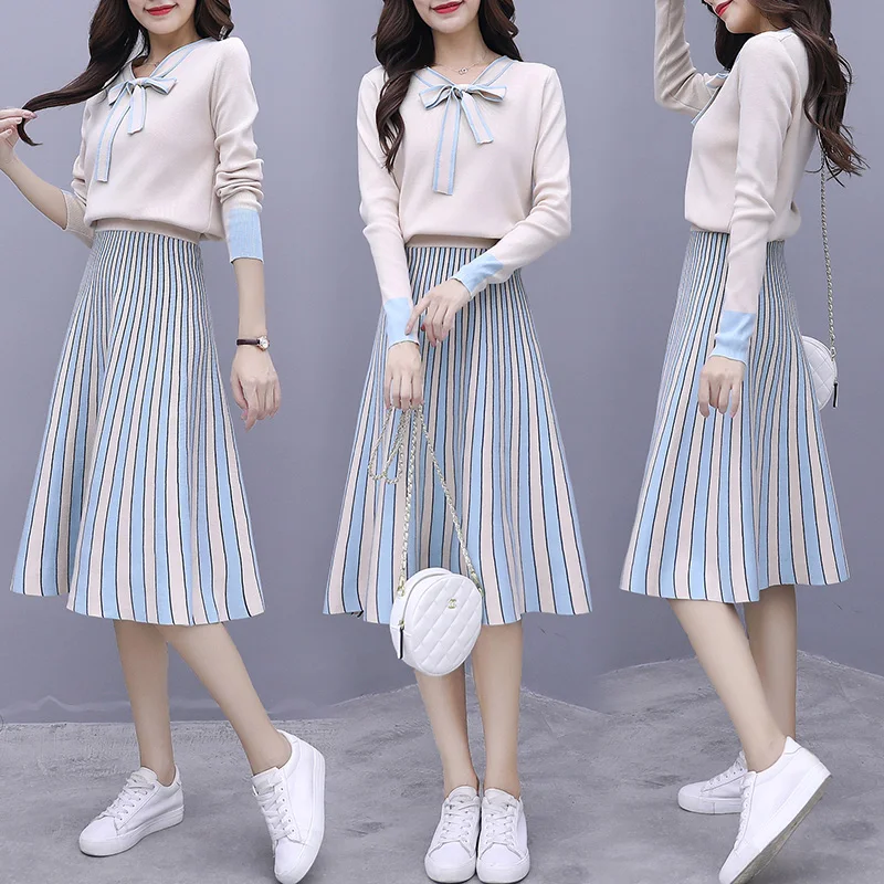 Large Size Women's Knit Suit Autumn New Style Fashion Long-sleeved Winter Temperament Bow Top with Skirt Elegant Two-piece Set
Large Size Women's Knit Suit Autumn New Style Fashion Long-sleeved Winter Temperament Bow Top with Skirt Elegant Two-piece Set