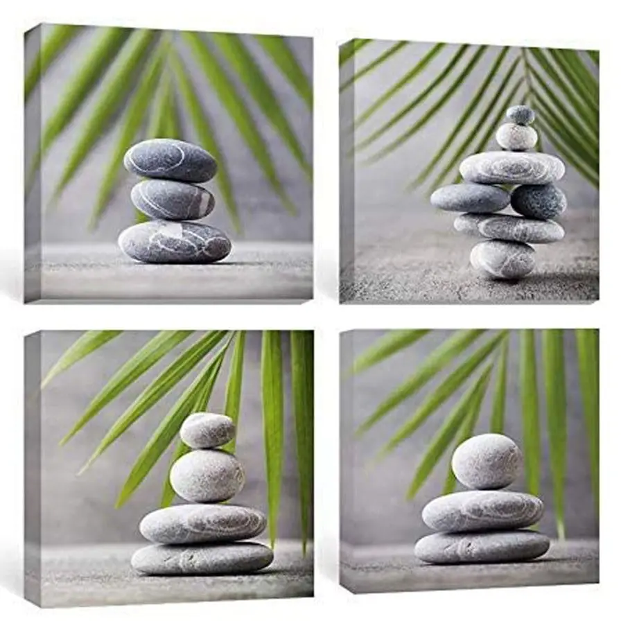 4 Pieces Zen Stone Spa Green Leaves Bathroom Posters Canvas Wall Art Pictures Home Decor Paintings for Living Room Decorations 
4 Pieces Zen Stone Spa Green Leaves Bathroom Posters Canvas Wall Art Pictures Home Decor Paintings for Living Room Decorations